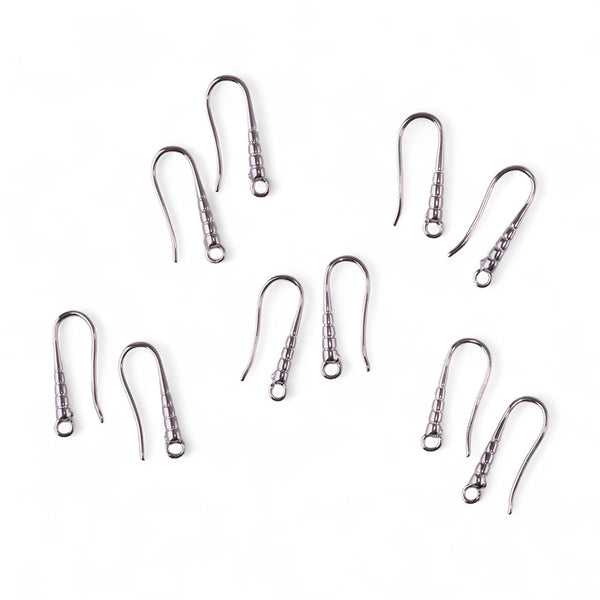 20mm Rhodium Plated French Hook Ear Wire with Loop - 5 Pairs
