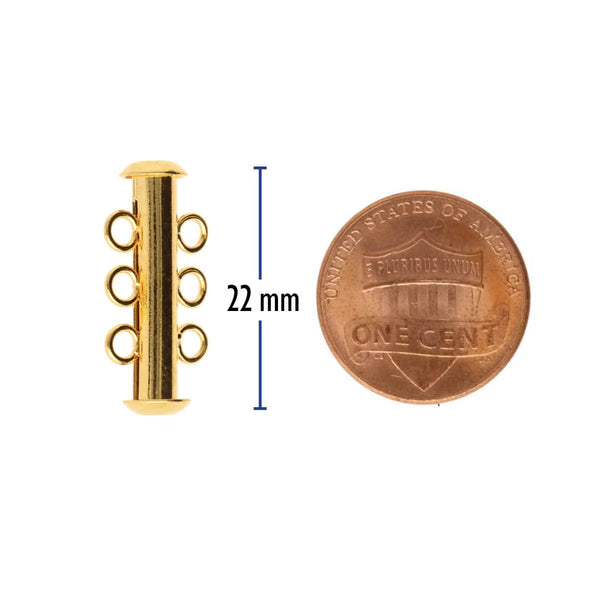 22mm 3 Ring Magnetic Slide Tube Clasp - Gold Plated - 4 Pack