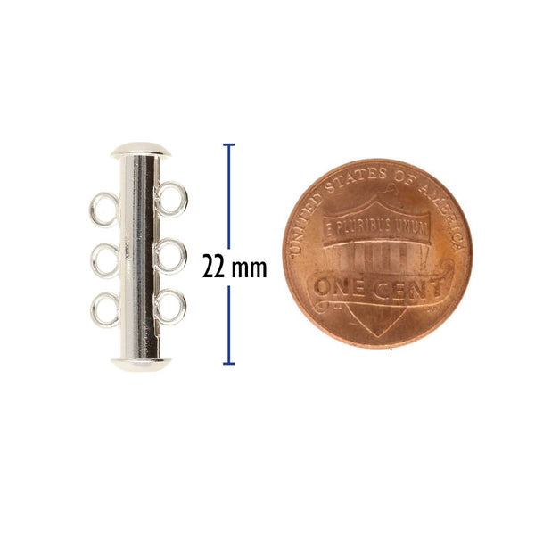 22mm 3 Ring Magnetic Slide Tube Clasp - Silver Plated - 4 Pack