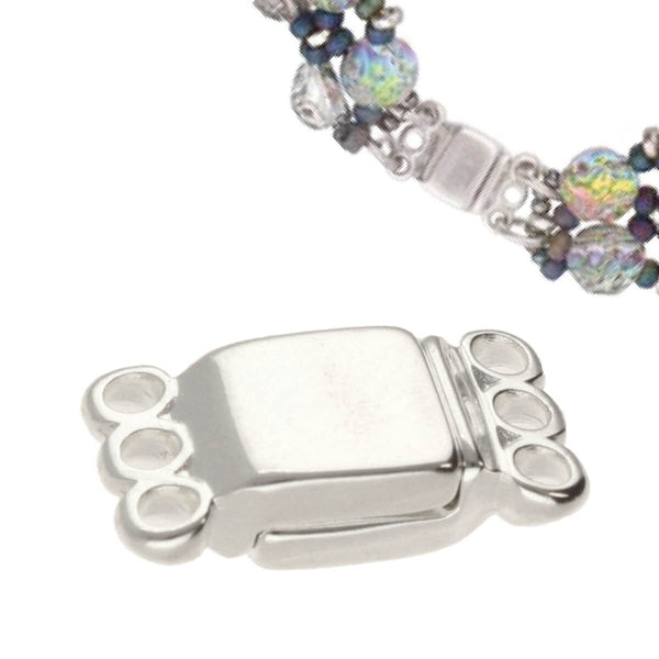 13.7x8.6mm 3 Ring Rectangle Magnetic Clasp - Silver Plated - 4 Pack