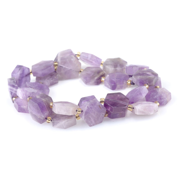 Dog Teeth Amethyst 12x13mm Faceted Hexagon - 15-16 Inch