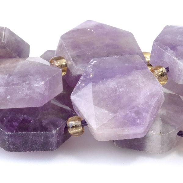 Dog Teeth Amethyst 12x13mm Faceted Hexagon - 15-16 Inch