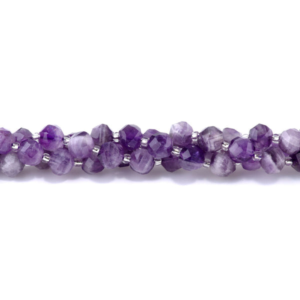 Dog Teeth Amethyst 7x8mm Faceted Round Nugget - 15-16 Inch