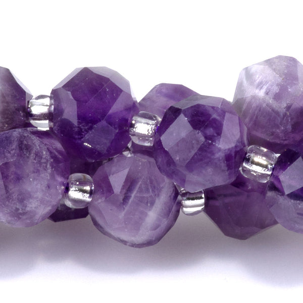 Dog Teeth Amethyst 7x8mm Faceted Round Nugget - 15-16 Inch