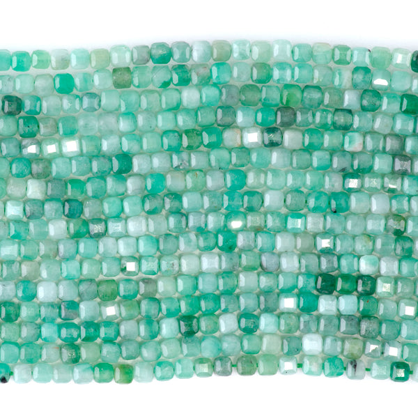 Emerald 3mm Table Cut Cube AA Grade Bead - 15-16 Inch