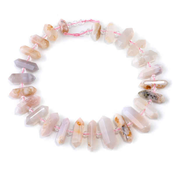 Flower Agate 12x25-40mm Graduated Side Drilled Points - 15-16 Inch
