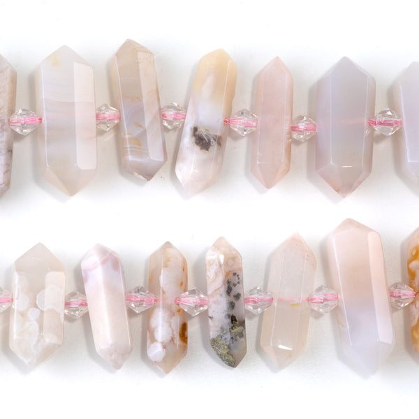 Flower Agate 12x25-40mm Graduated Side Drilled Points - 15-16 Inch