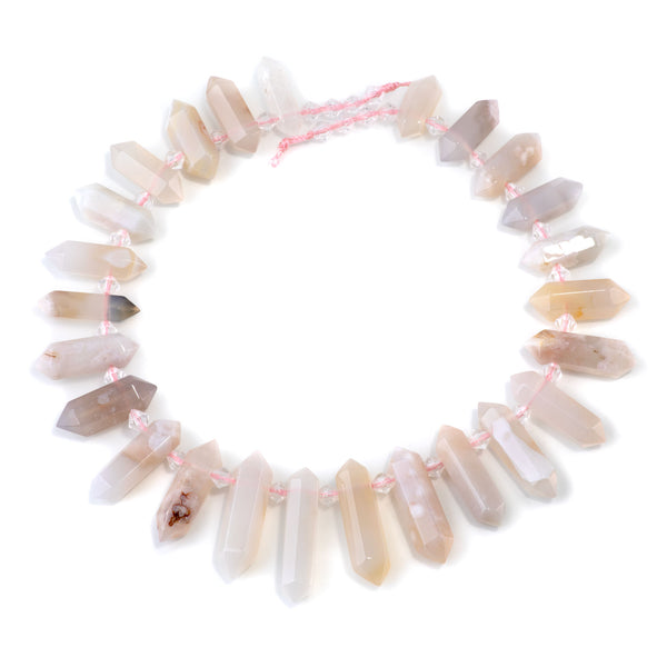 Flower Agate 12x25-40mm Graduated Top Drilled Points - 15-16 Inch