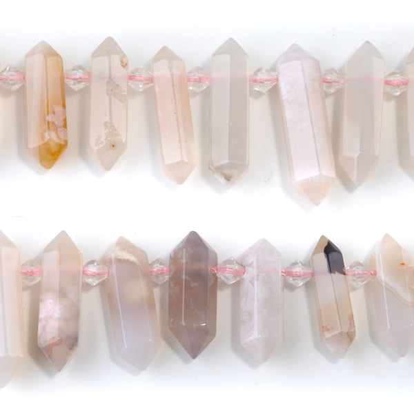 Flower Agate 12x25-40mm Graduated Top Drilled Points - 15-16 Inch