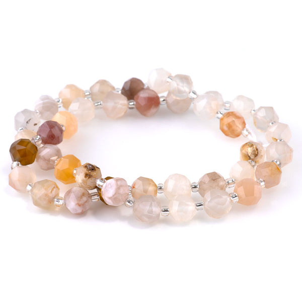Flower Agate 7x8mm Faceted Round Nugget - 15-16 Inch