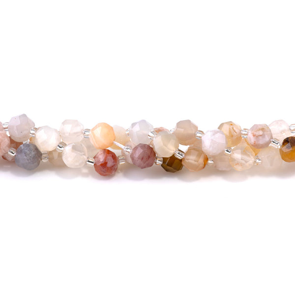 Flower Agate 7x8mm Faceted Round Nugget - 15-16 Inch