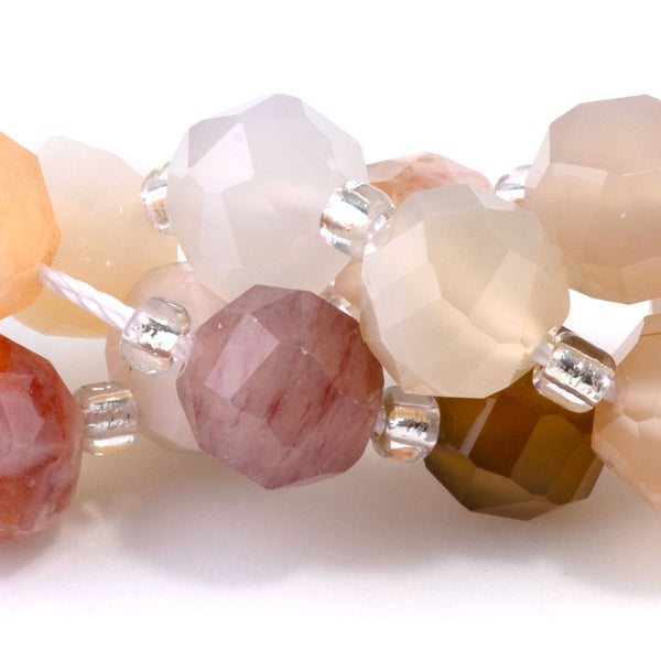Flower Agate 7x8mm Faceted Round Nugget - 15-16 Inch