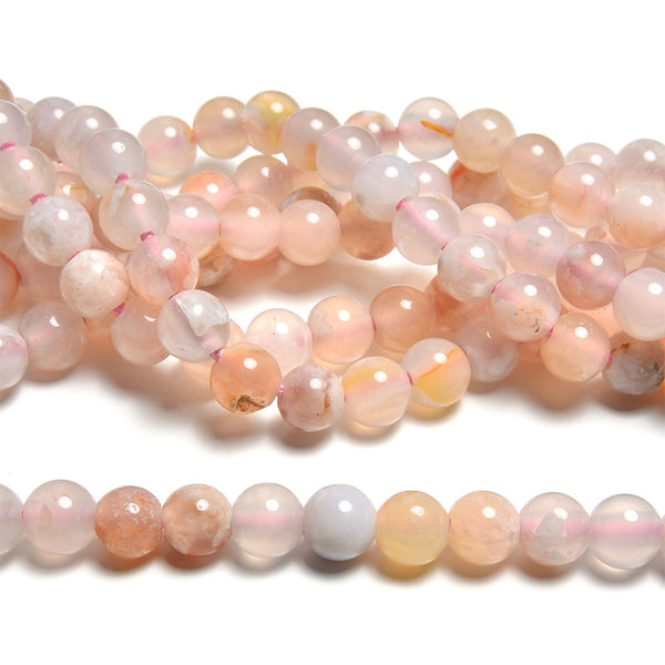 Flower Agate 8mm Large Hole Round - 8 Inch