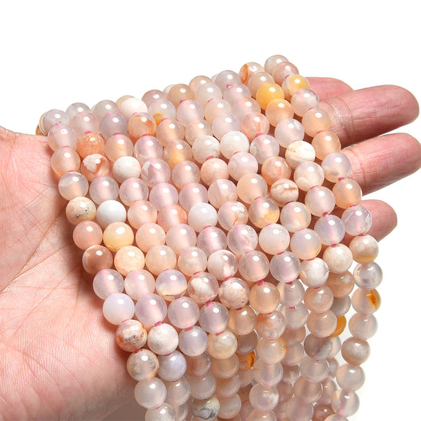 Flower Agate 8mm Large Hole Round - 8 Inch