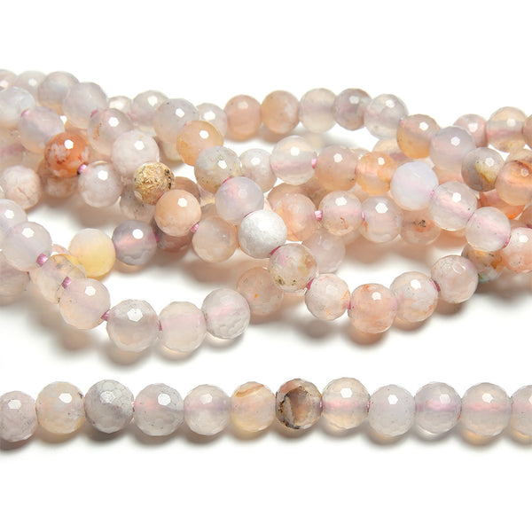 Flower Agate 8mm Large Hole Faceted Round - 8 Inch