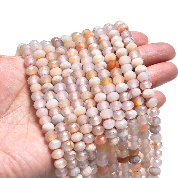 Flower Agate 5x8mm Large Hole Faceted Rondelle - 8 Inch