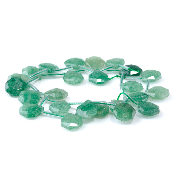 Green Aventurine 13x15mm Faceted Top Drilled Irregular Tear Drop - 15-16 Inch