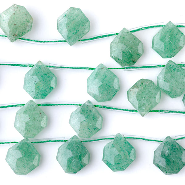 Green Aventurine 13x15mm Faceted Top Drilled Irregular Tear Drop - 15-16 Inch