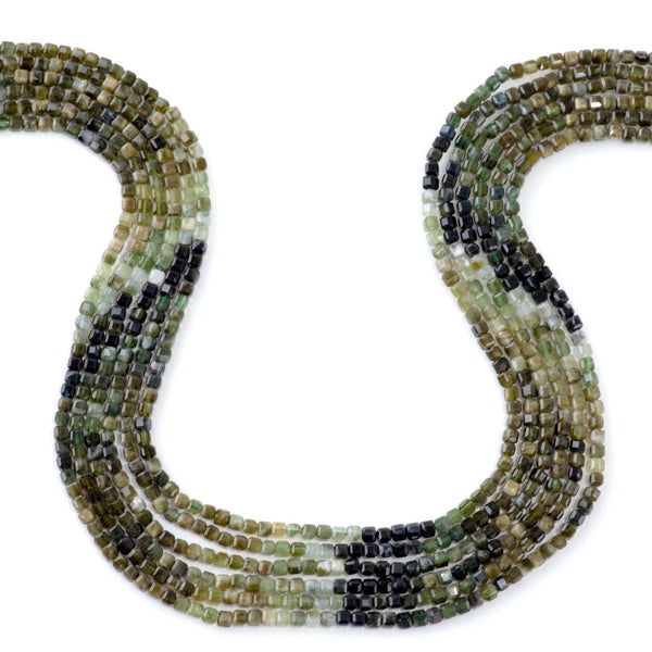 Green Garnet 3mm Banded Table Cut Cube A Grade - 15-16 Inch