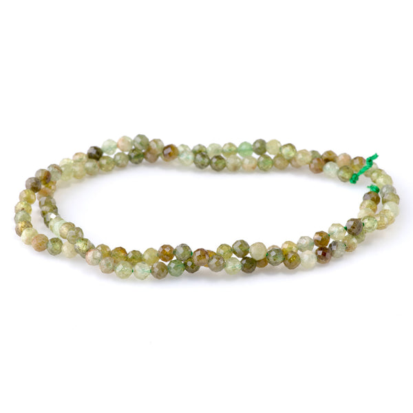 Green Garnet 4mm Faceted Round Beads - 15-16 Inch