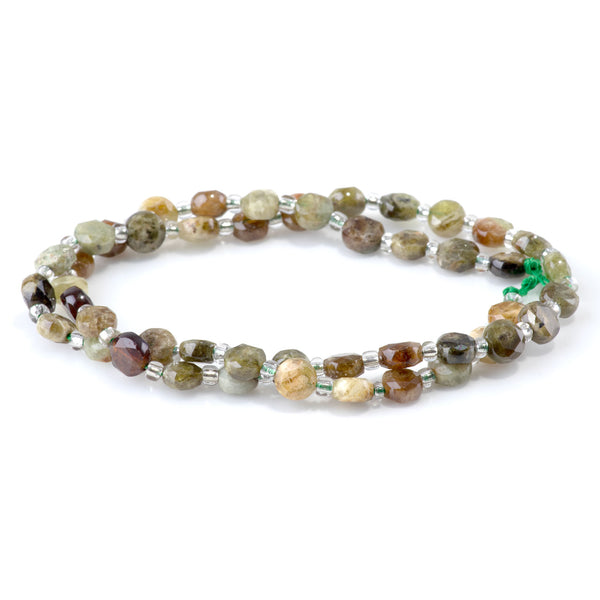 Green Garnet 6mm Star Cut Faceted Coin Beads - 15-16 Inch