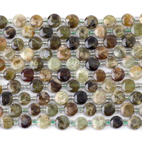 Green Garnet 6mm Star Cut Faceted Coin Beads - 15-16 Inch