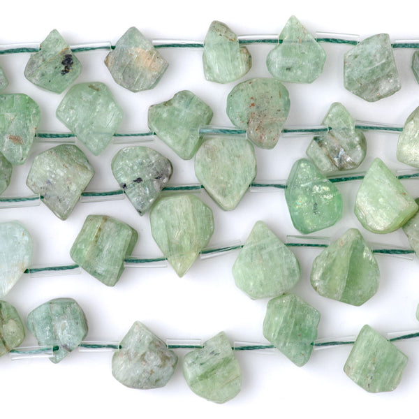 Green Kyanite 9x13-12x16mm Top Drill Irregular Flat Drop - 15-16 Inch