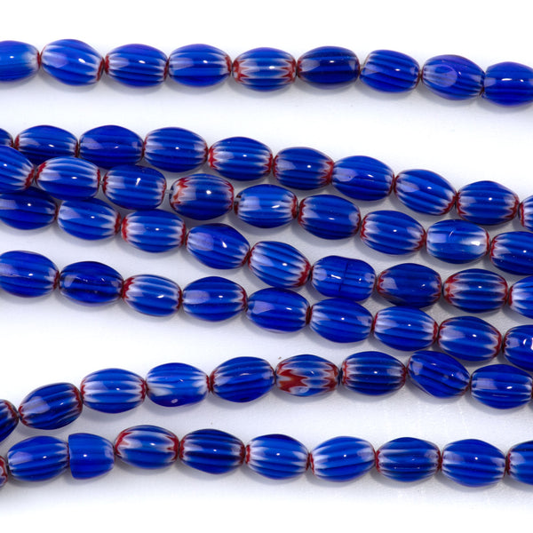 Glass Melon 6x8mm Blue & Red Barrel - 14-15 Inch