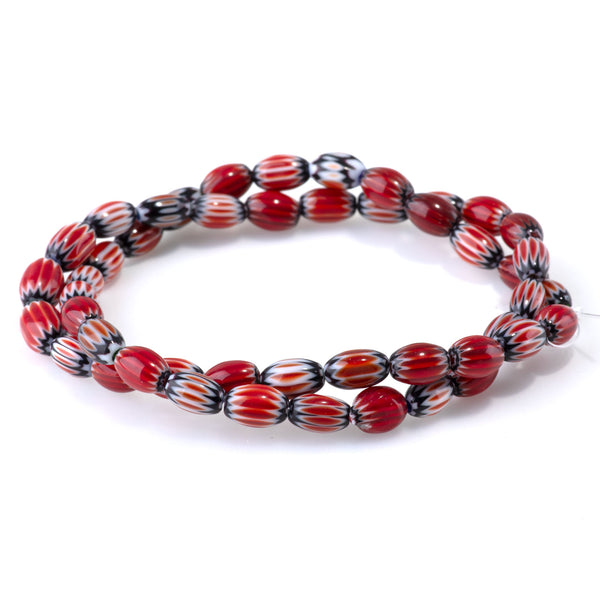 Glass Melon 6x8mm Red & Black Barrel - 14-15 Inch