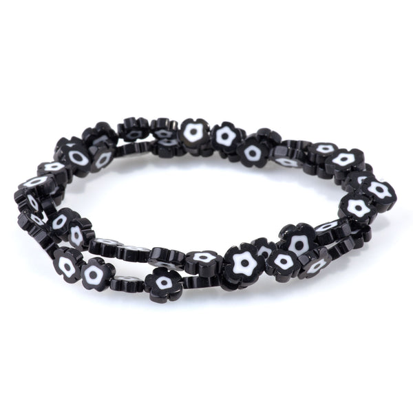 Glass 8mm Black Flat Flower - 14-15 Inch