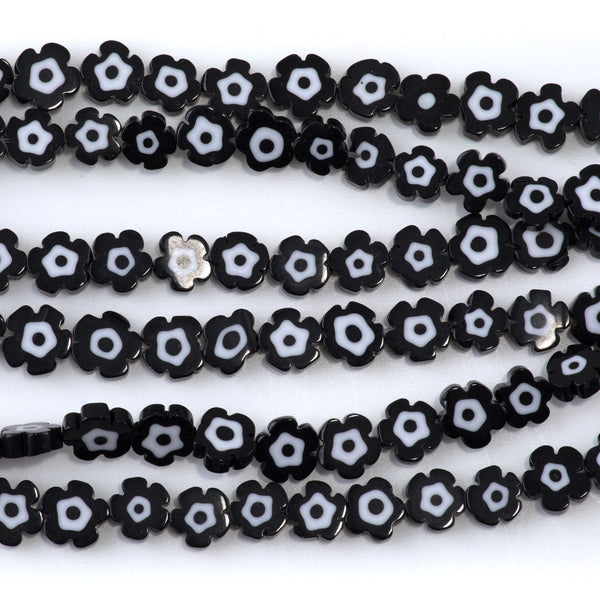 Glass 8mm Black Flat Flower - 14-15 Inch