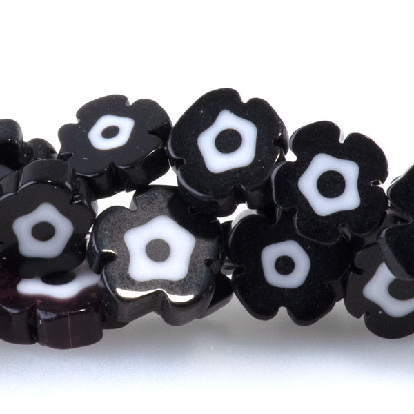 Glass 8mm Black Flat Flower - 14-15 Inch
