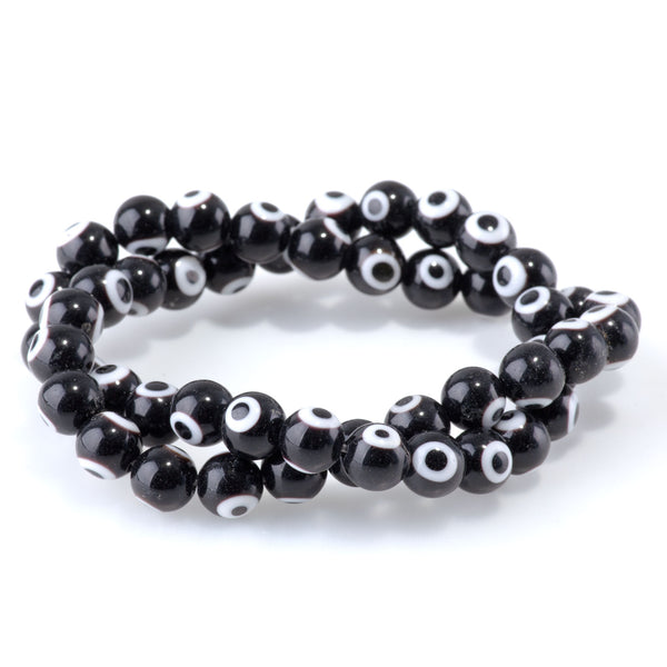 Glass Evil Eye Black 8mm Round - 14-15 Inch