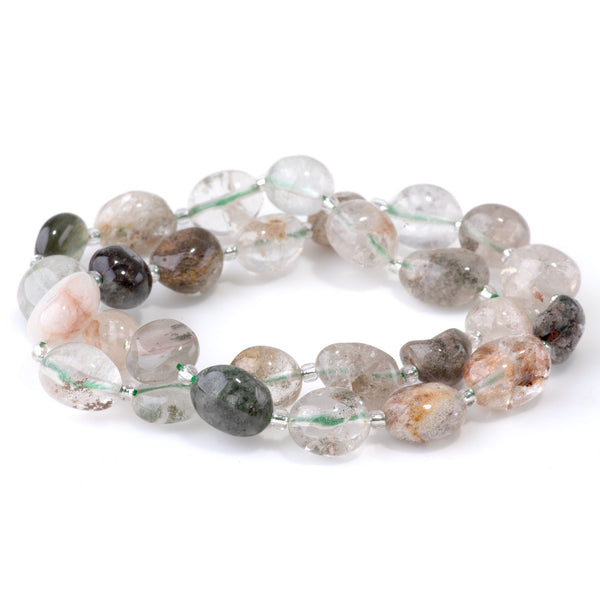 Green Lodalite Quartz 9x11-10x14mm Tumble Nugget A Grade - 15-16 Inch