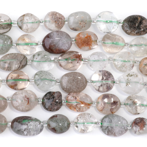 Green Lodalite Quartz 9x11-10x14mm Tumble Nugget A Grade - 15-16 Inch