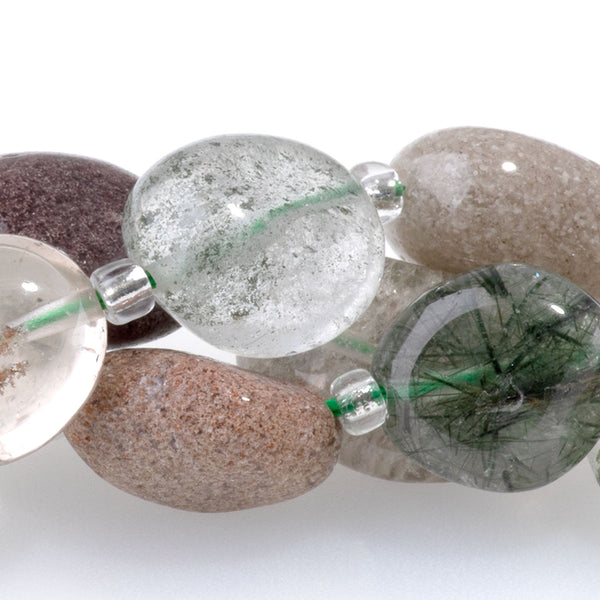 Green Lodalite Quartz 9x11-10x14mm Tumble Nugget A Grade - 15-16 Inch