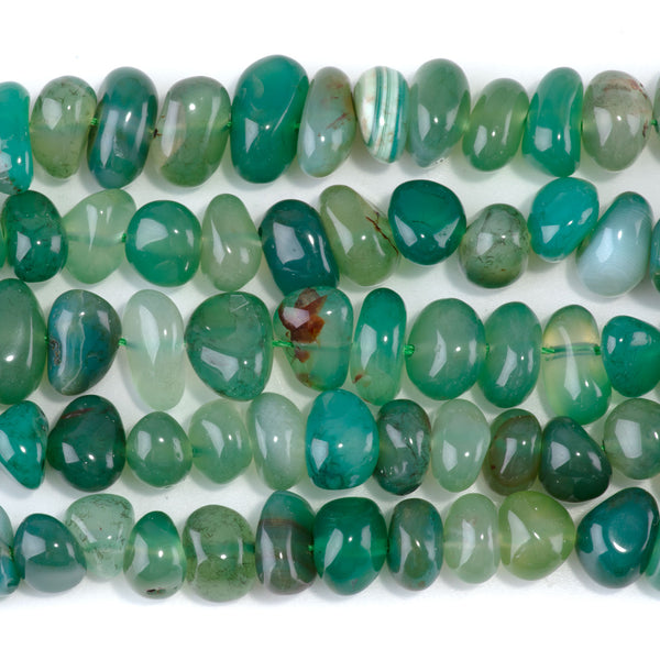 Green Agate 8x10-9x13mm Side Drilled Pebble - 15-16 Inch