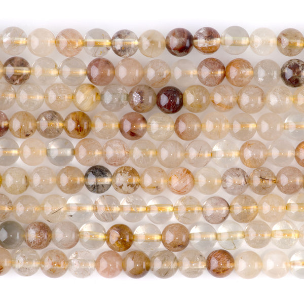 Gold Rutilated Quartz 6mm Round - 15-16 Inch