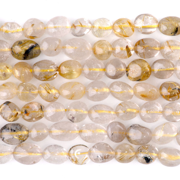 Golden Rutilated Quartz 7x9-8x10mm Pebble - 15-16-Inch