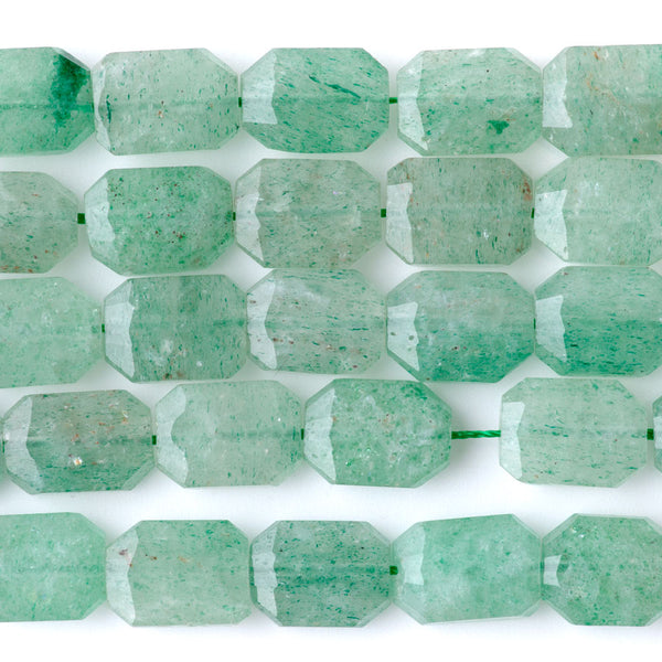 Green Strawberry Quartz 9x13mm Flat Free Form Faceted Beads - 15-16 Inch