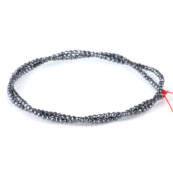 Hematite 2mm Faceted Round - 15-16 Inch