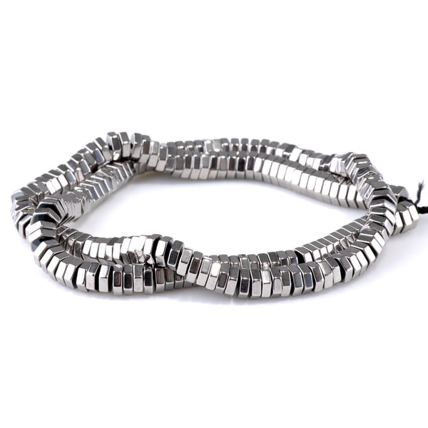 Hematite Antique Silver Plated 2x6mm Hexagon - 15-16 Inch