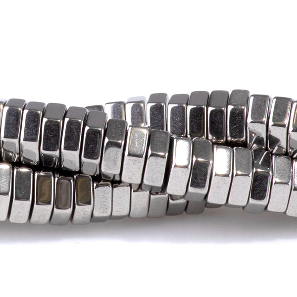 Hematite Antique Silver Plated 2x6mm Hexagon - 15-16 Inch