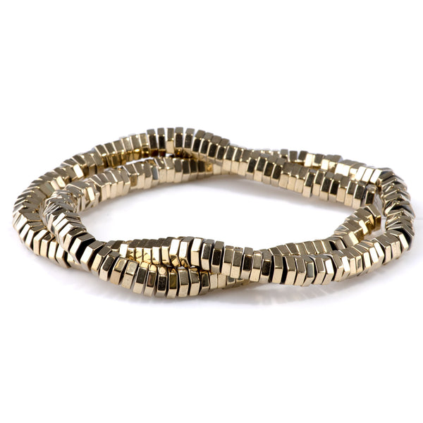 Hematite Light Gold Plated 2x6mm Hexagon - 15-16 Inch