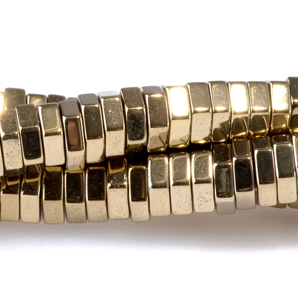 Hematite Light Gold Plated 2x6mm Hexagon - 15-16 Inch