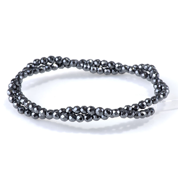 Hematite 4mm Faceted Round - 15-16 Inch