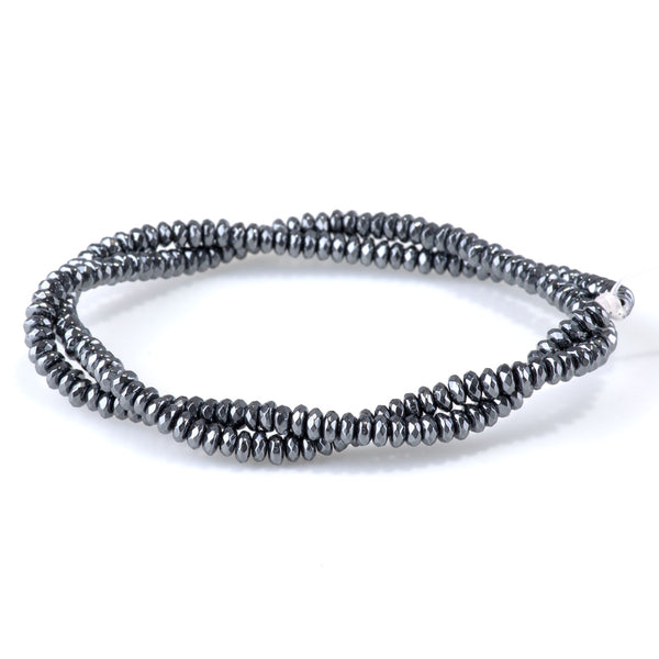 Hematite 4mm Faceted Rondelle - 15-16 Inch