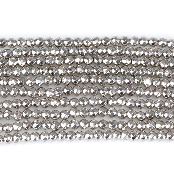 Hematite Antique Silver Plated 2mm Faceted Round - 15-16 Inch