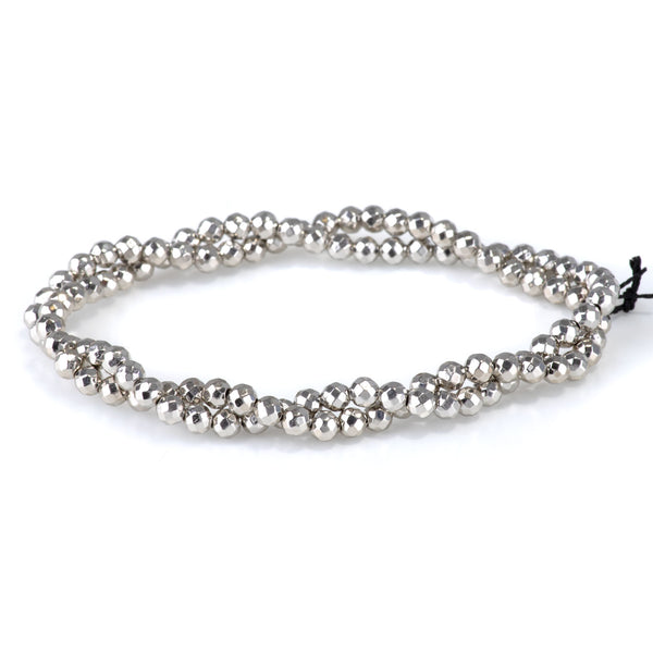 Hematite Antique Silver Plated 4mm Faceted Round - 15-16 Inch