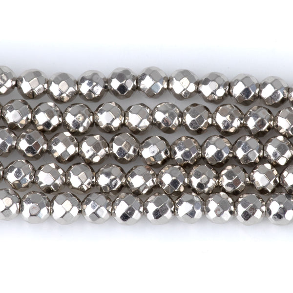 Hematite Antique Silver Plated 4mm Faceted Round - 15-16 Inch